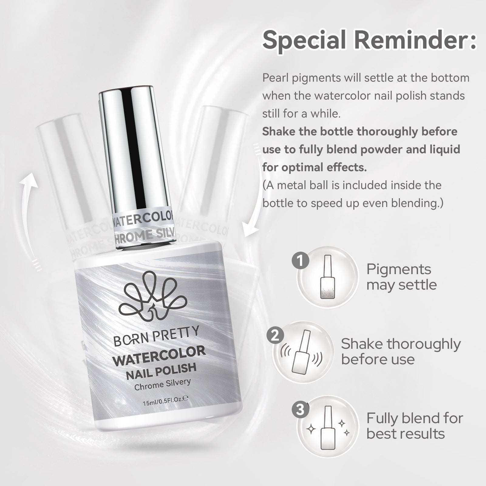 Chrome Silvery Watercolor Nail Polish 15ml