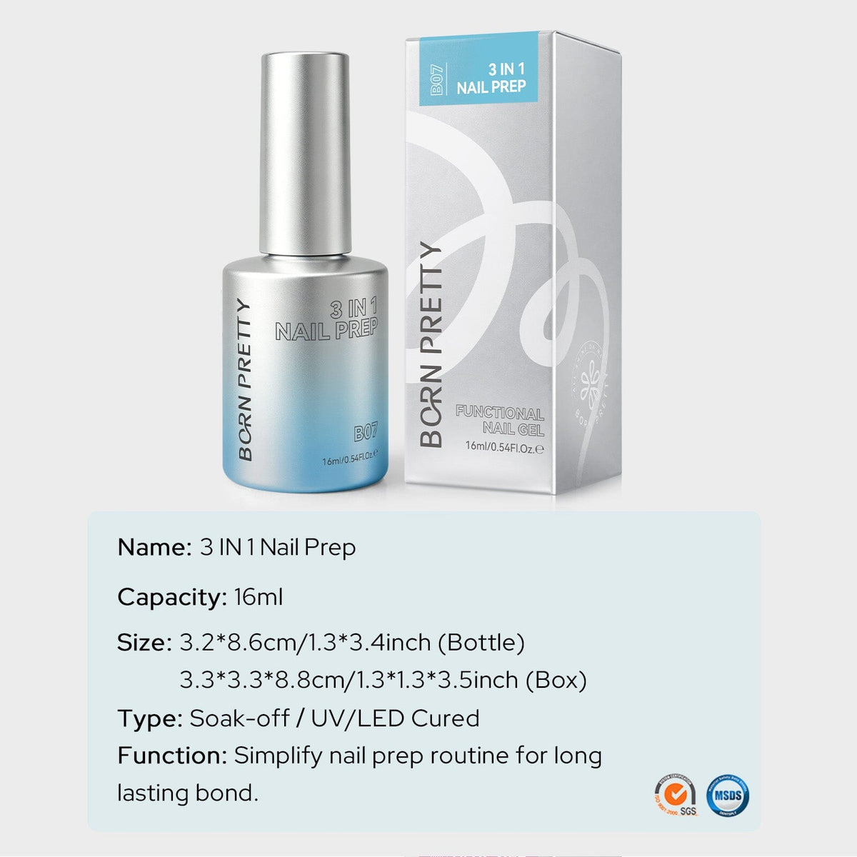 3 In 1 Nail Prep B07 16ml Base & Top Coat BORN PRETTY 