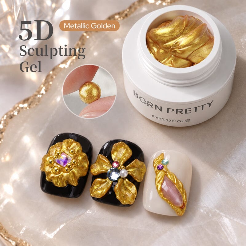 5D Sculpting Gel Metallic Gold Silver 5ml Gel Nail Polish BORN PRETTY Metallic Golden 