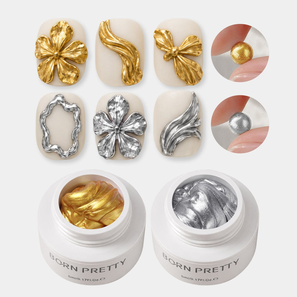 5D Sculpting Gel Metallic Gold Silver 5ml Gel Nail Polish BORN PRETTY 