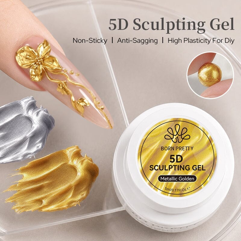 Gold 5D Sculpting Gel & Carving Pen Gel Nail Polish BORN PRETTY 