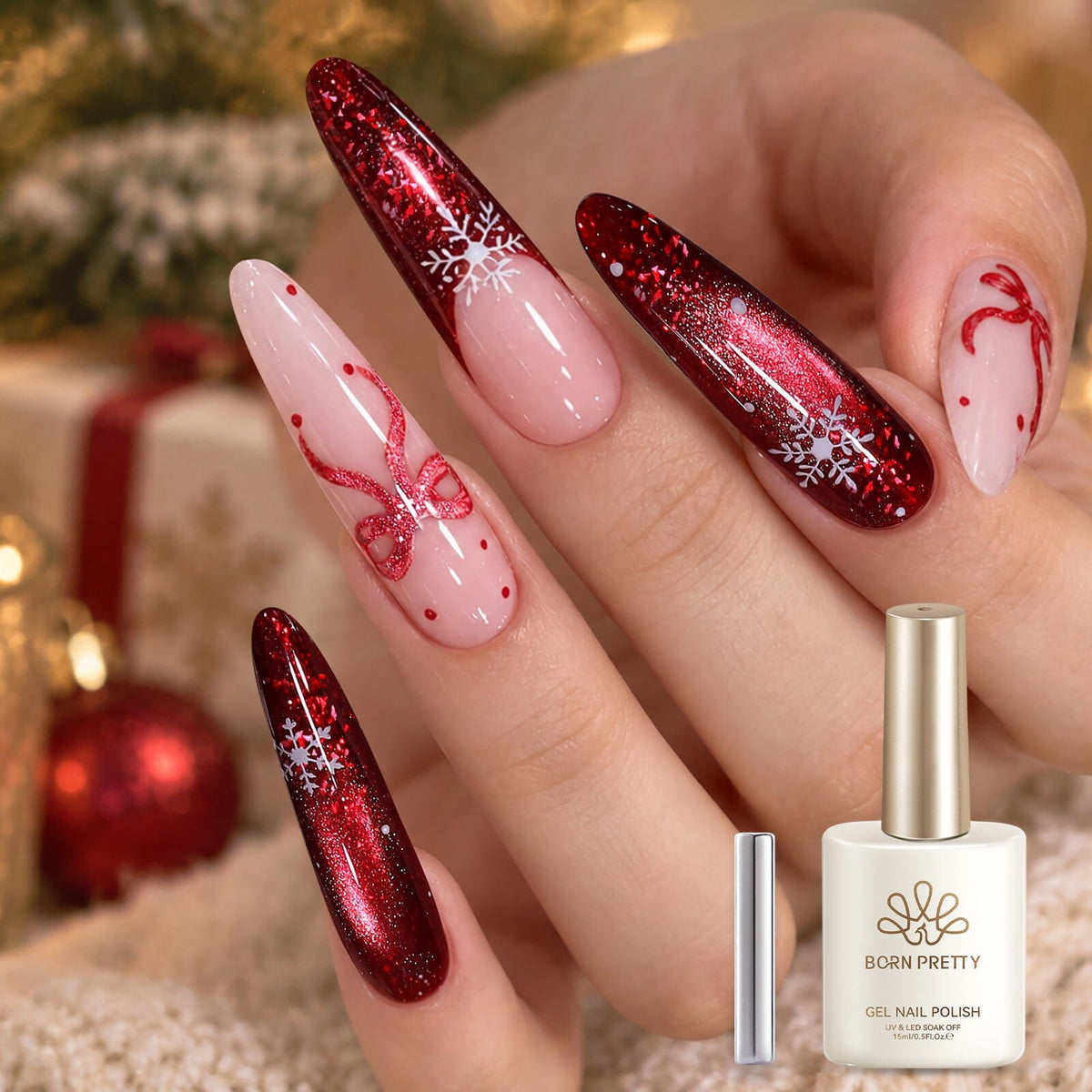 Glitter Cat Magnetic Gel MY716 Crimson Snow 15ml Gel Nail Polish BORN PRETTY 
