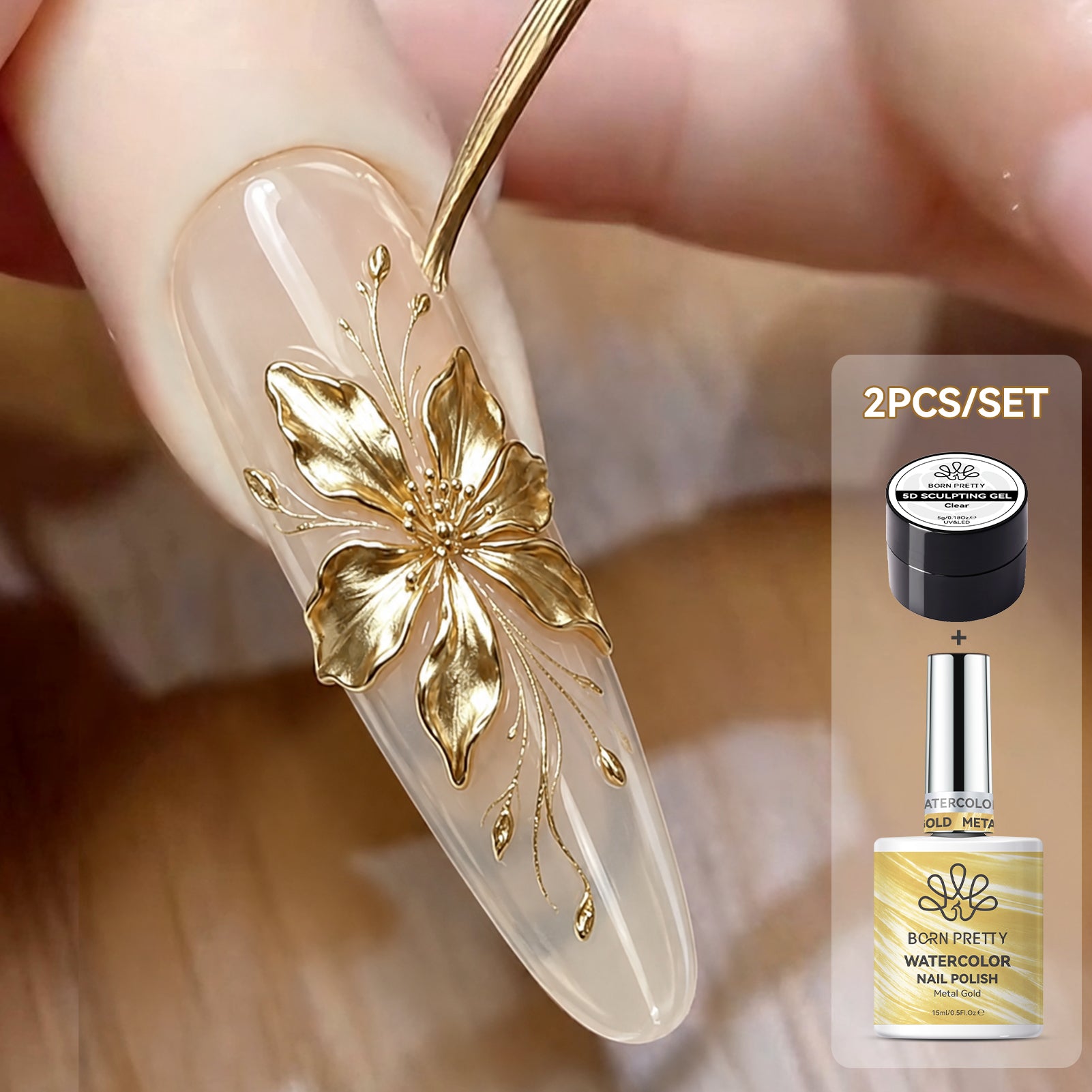 2pcs Set Watercolor Nail Polish & Sculpting Gel