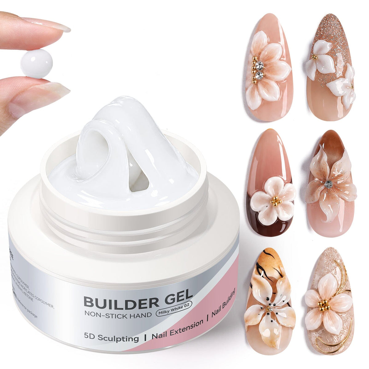 Non‑Stick Hand Builder Gel Milky White #02 30g Extension Nail Gel BORN PRETTY 