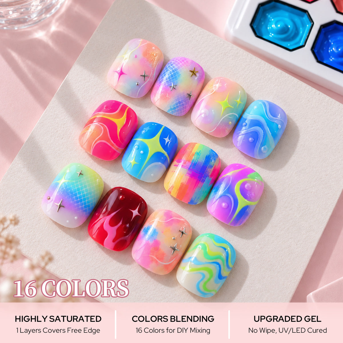 16 Colors Pat Painting Gel Set Luminous Cluster Gel Nail Polish No Brand 