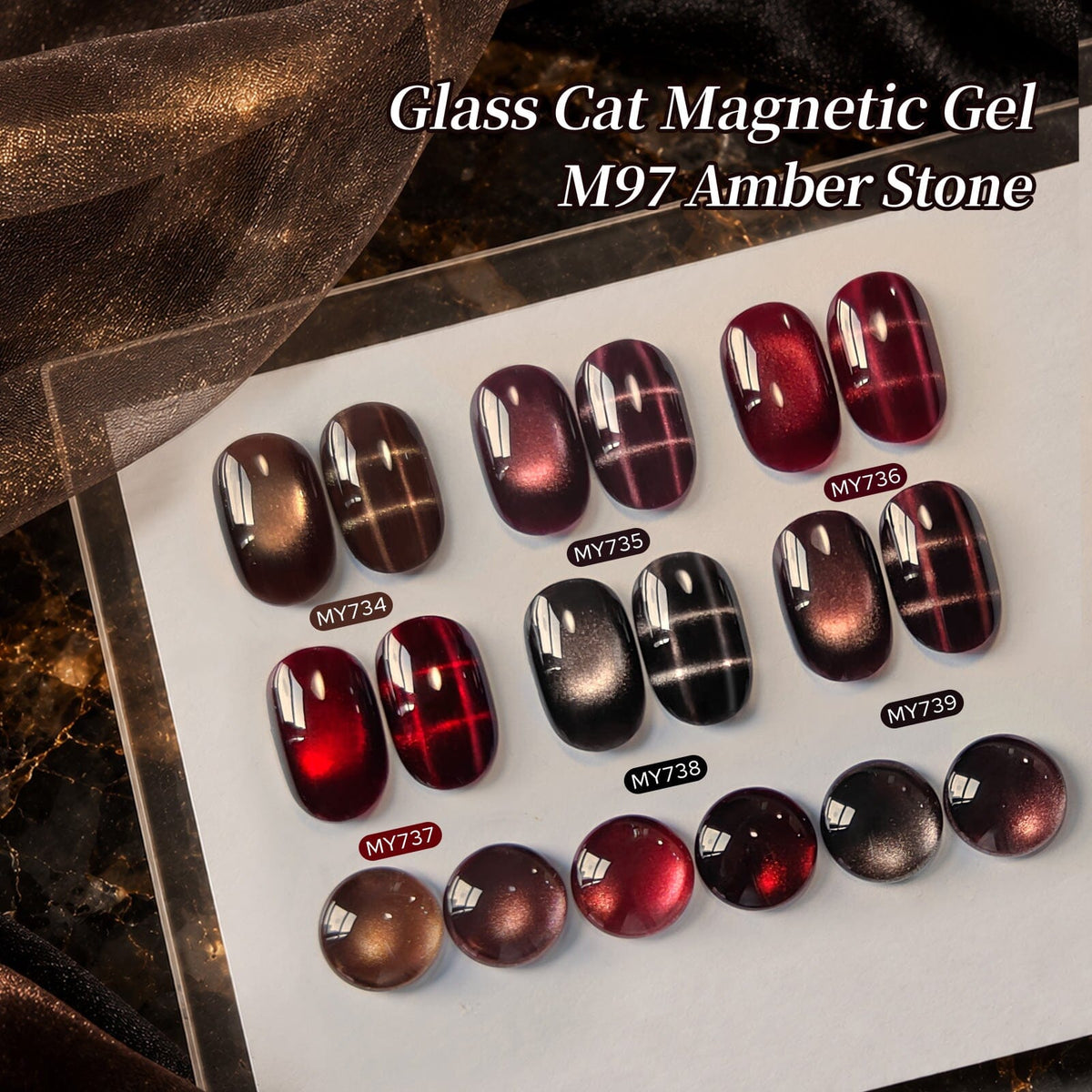 6 Colors Glass Cat Magnetic Gel M97 Amber Stone 7ml Gel Nail Polish BORN PRETTY 