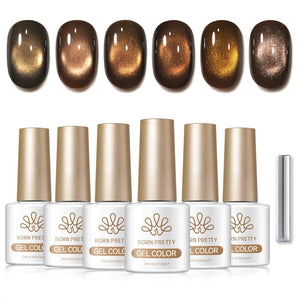 6 Colors Glass Cat Magnetic Gel M99 Sandalwood Brown 7ml Gel Nail Polish BORN PRETTY 