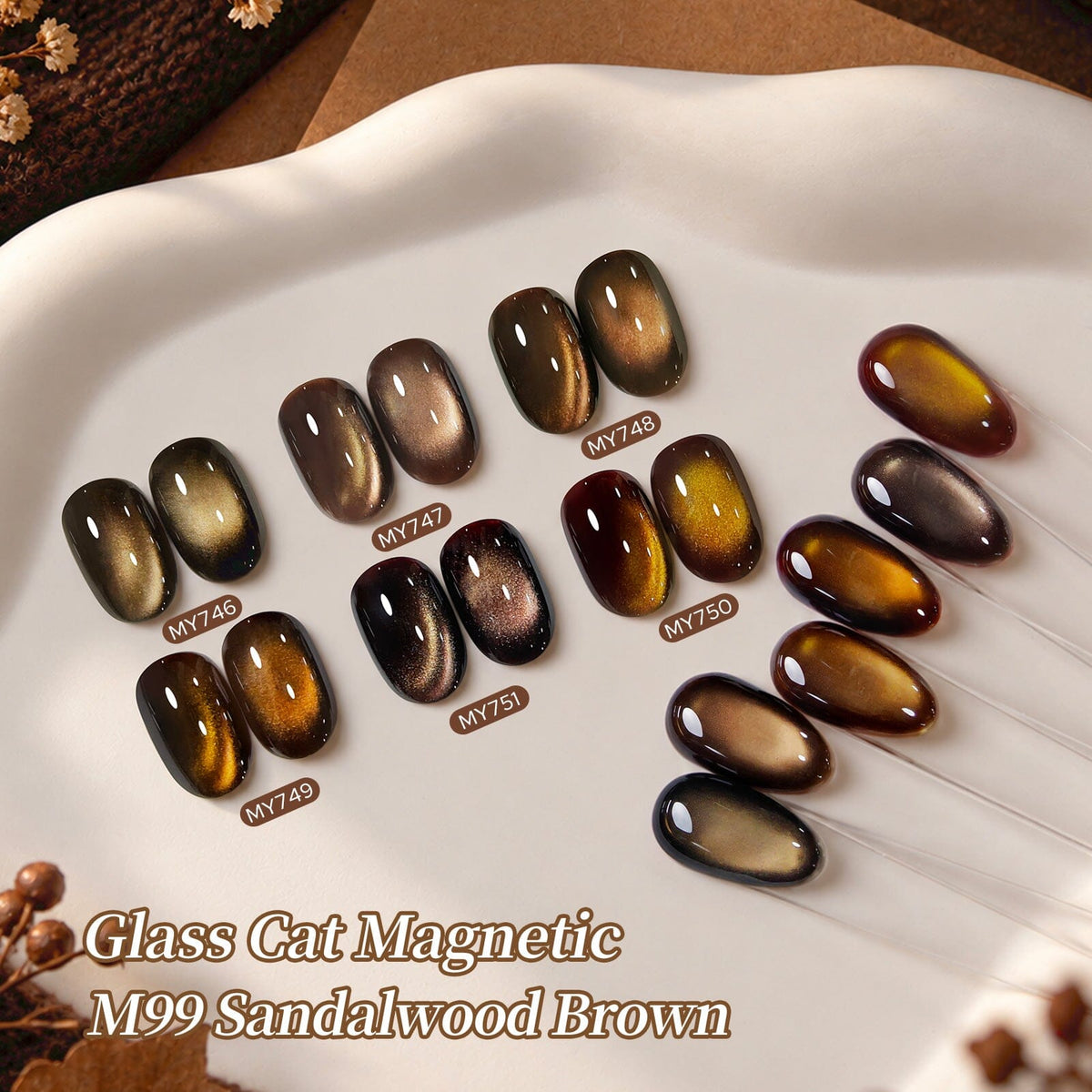 6 Colors Glass Cat Magnetic Gel M99 Sandalwood Brown 7ml Gel Nail Polish BORN PRETTY 