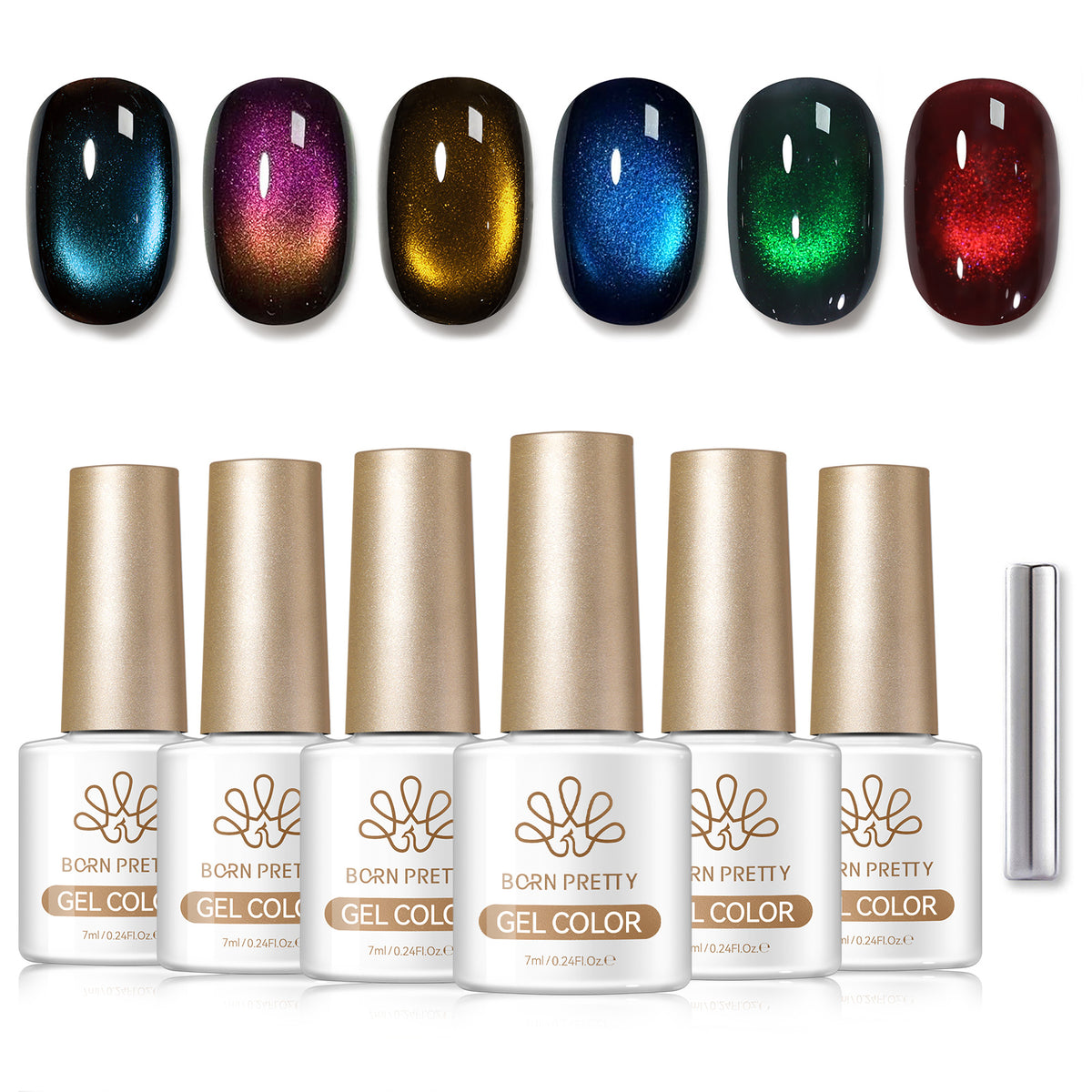 6 Colors Colored Cat Magnetic Gel M106 Sparkling Night 7ml Gel Nail Polish BORN PRETTY 