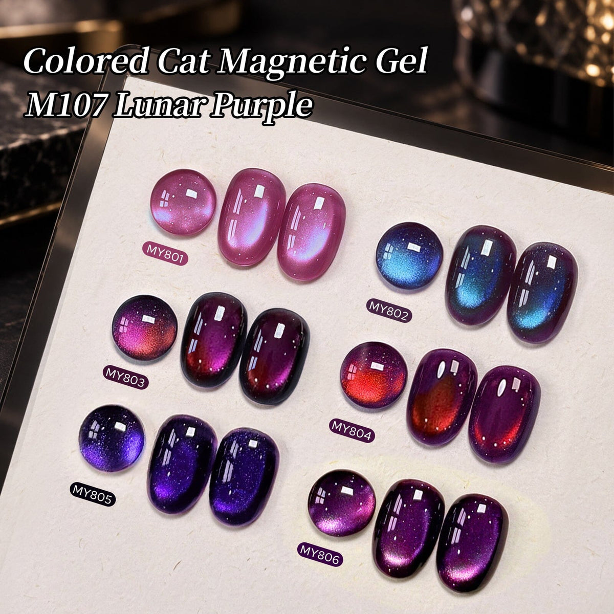 6 Colors Colored Cat Magnetic Gel M107 Lunar Purple 7ml Gel Nail Polish BORN PRETTY 