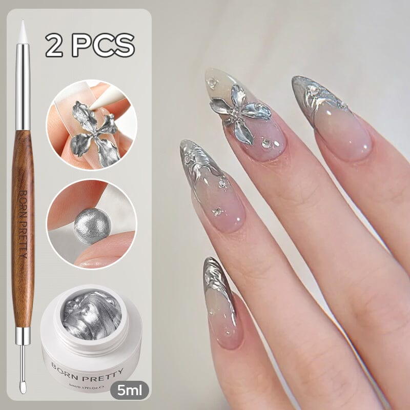 Silver 5D Sculpting Gel & Carving Pen Gel Nail Polish BORN PRETTY 