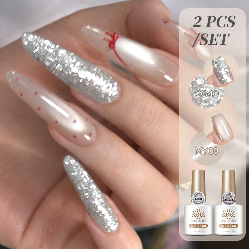 2pcs Set Glitter Gel SG40 & Cat Magnetic Gel MY03 10ml Gel Nail Polish BORN PRETTY 
