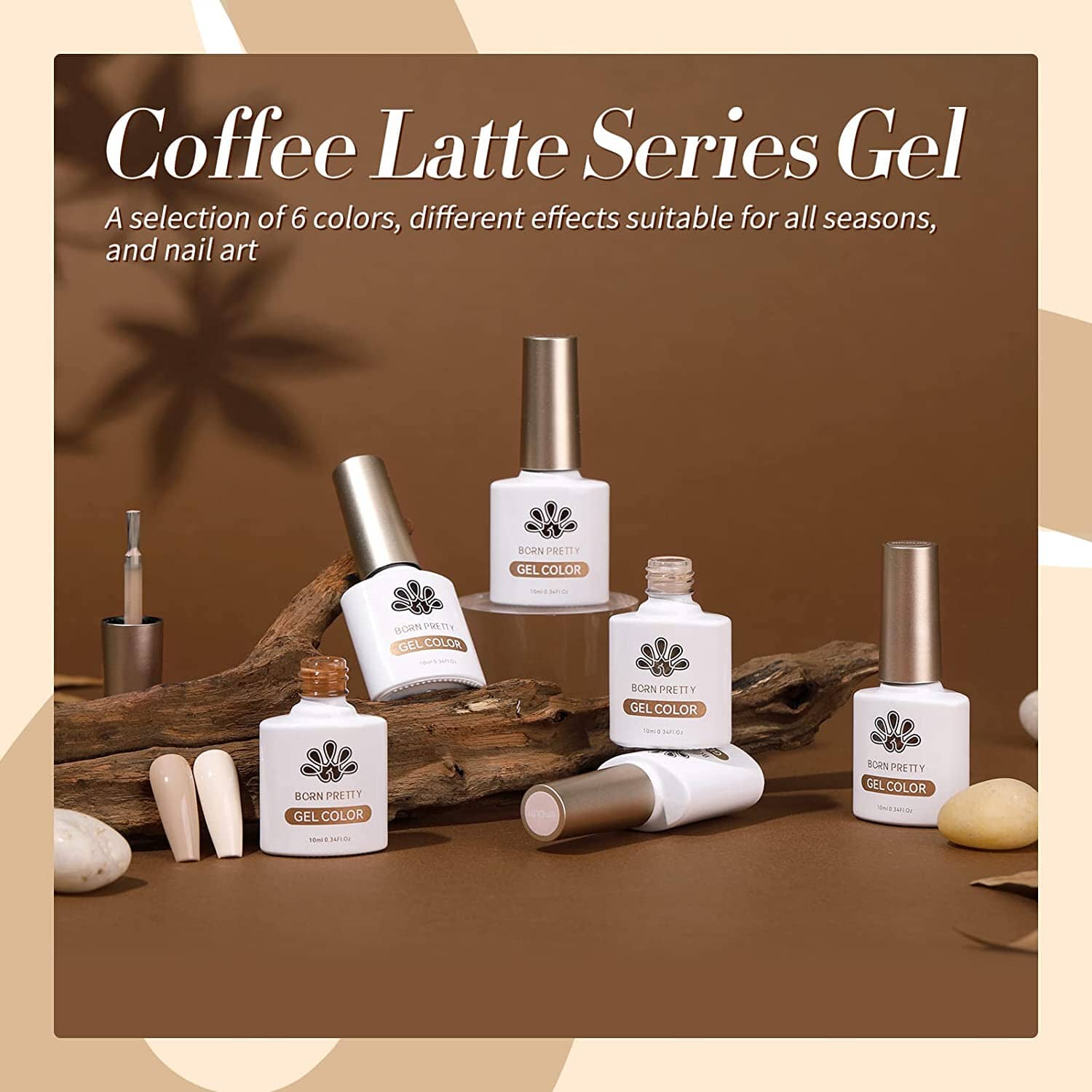 [US ONLY] 6 Colors Nude Brown Gel Polish Set Kits & Bundles BORN PRETTY 