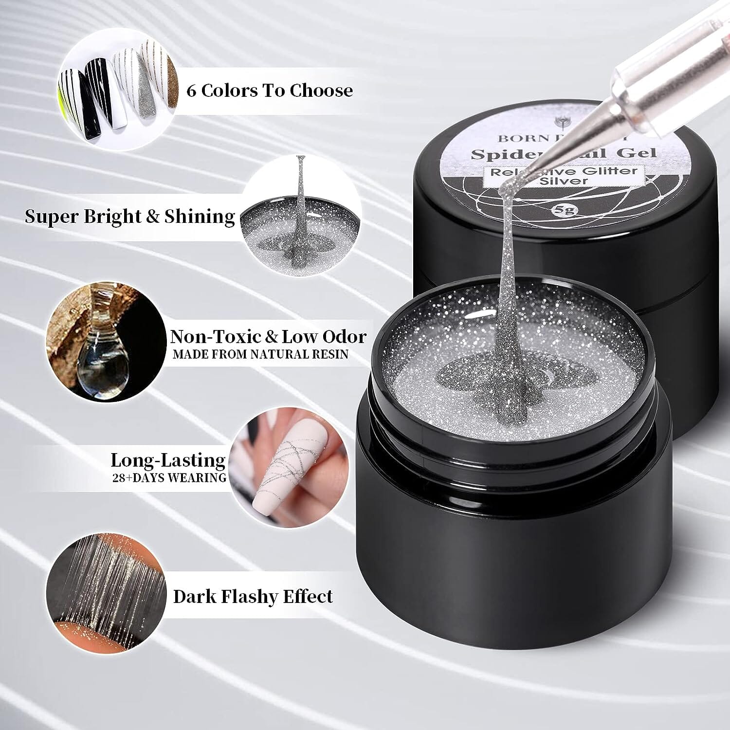 [US ONLY] 6pcs Spider Drawing Nail Gel Set US ONLY BORN PRETTY 