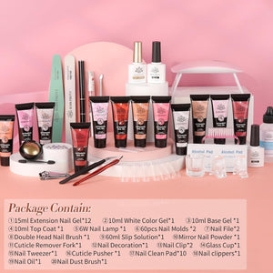 [US ONLY] 12 Colors Poly Extension Gel Kit Starter Kit with 6W Nail Lamp Base Top Coat Gel Nail Polish BORN PRETTY 