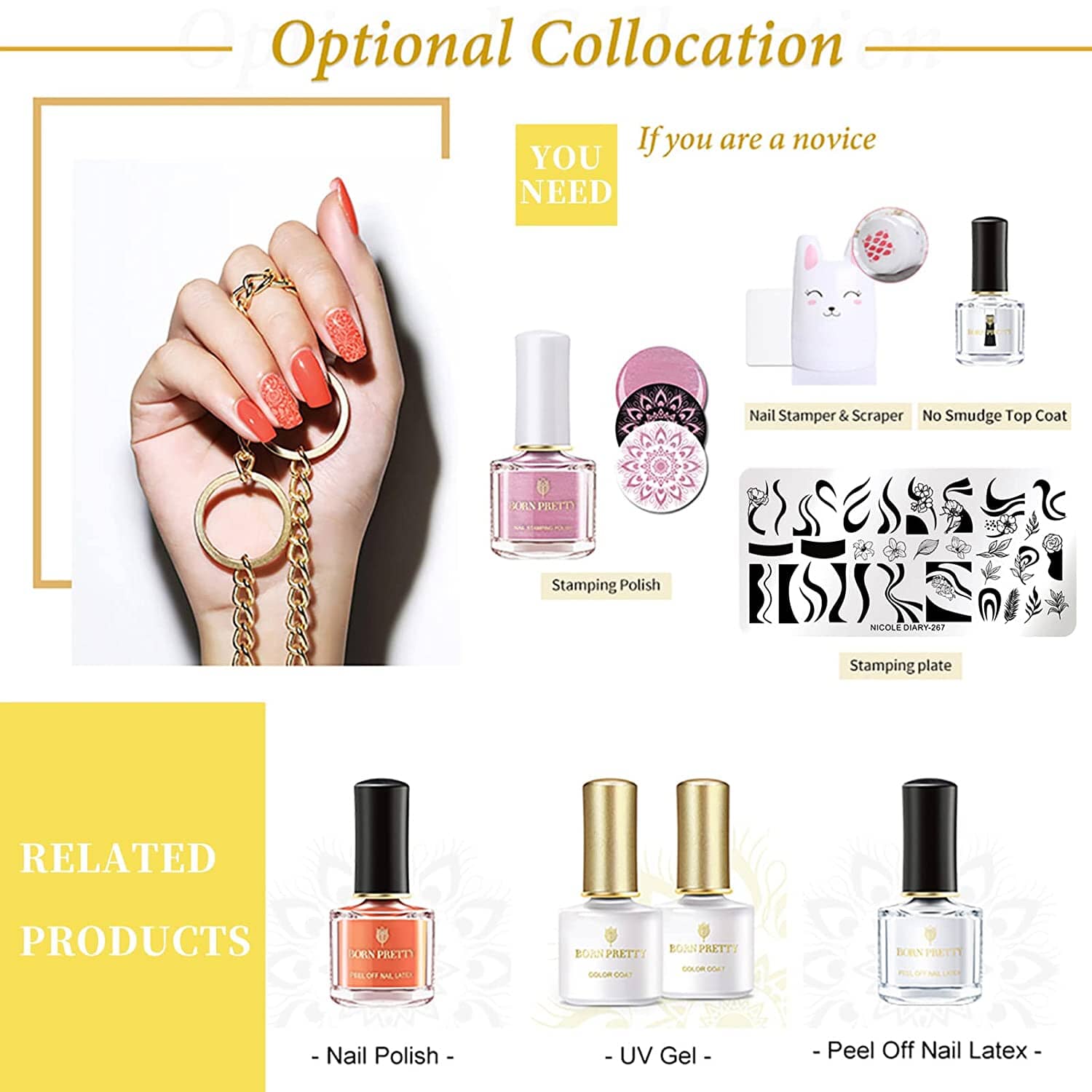 [US ONLY] 8Pcs Stamping Templates Set Stamping Nail BORN PRETTY 