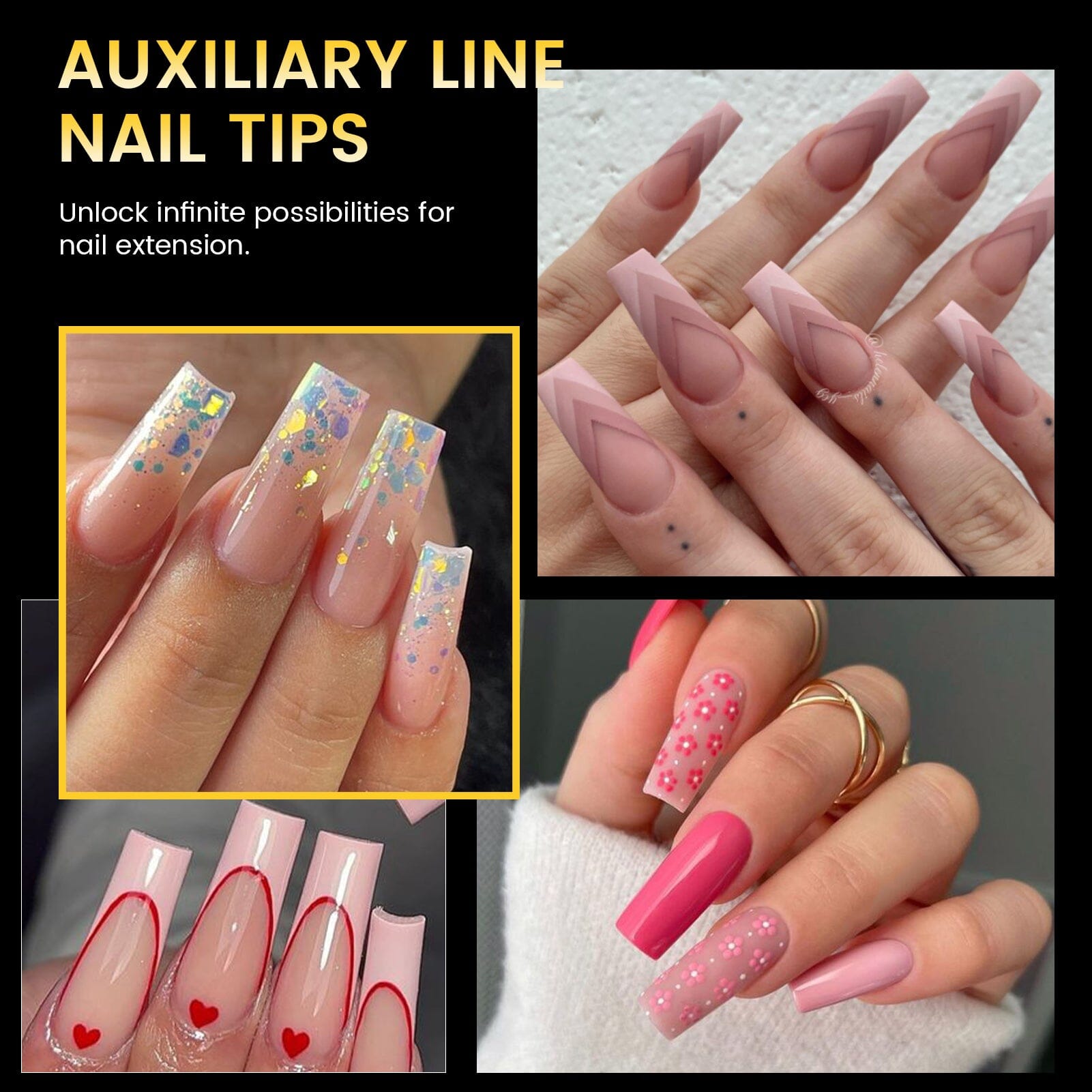 300pcs Half Cover Straight Auxiliary Line Nail Tips 12 Different Sizes Nail Tips BORN PRETTY 