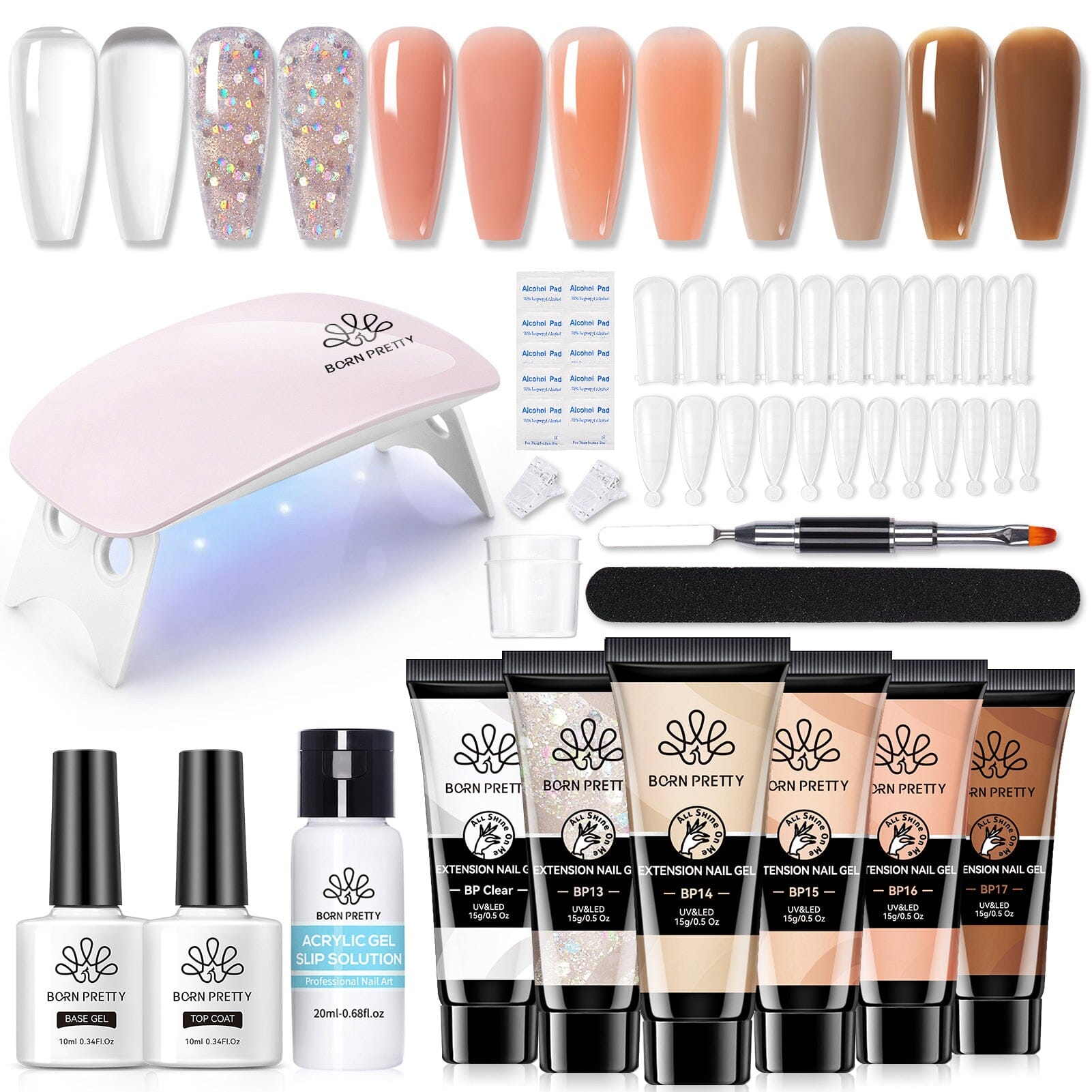 6 Colors Starter Kit Poly Extension Gel Nude 15ml Gel Nail Polish BORN PRETTY 