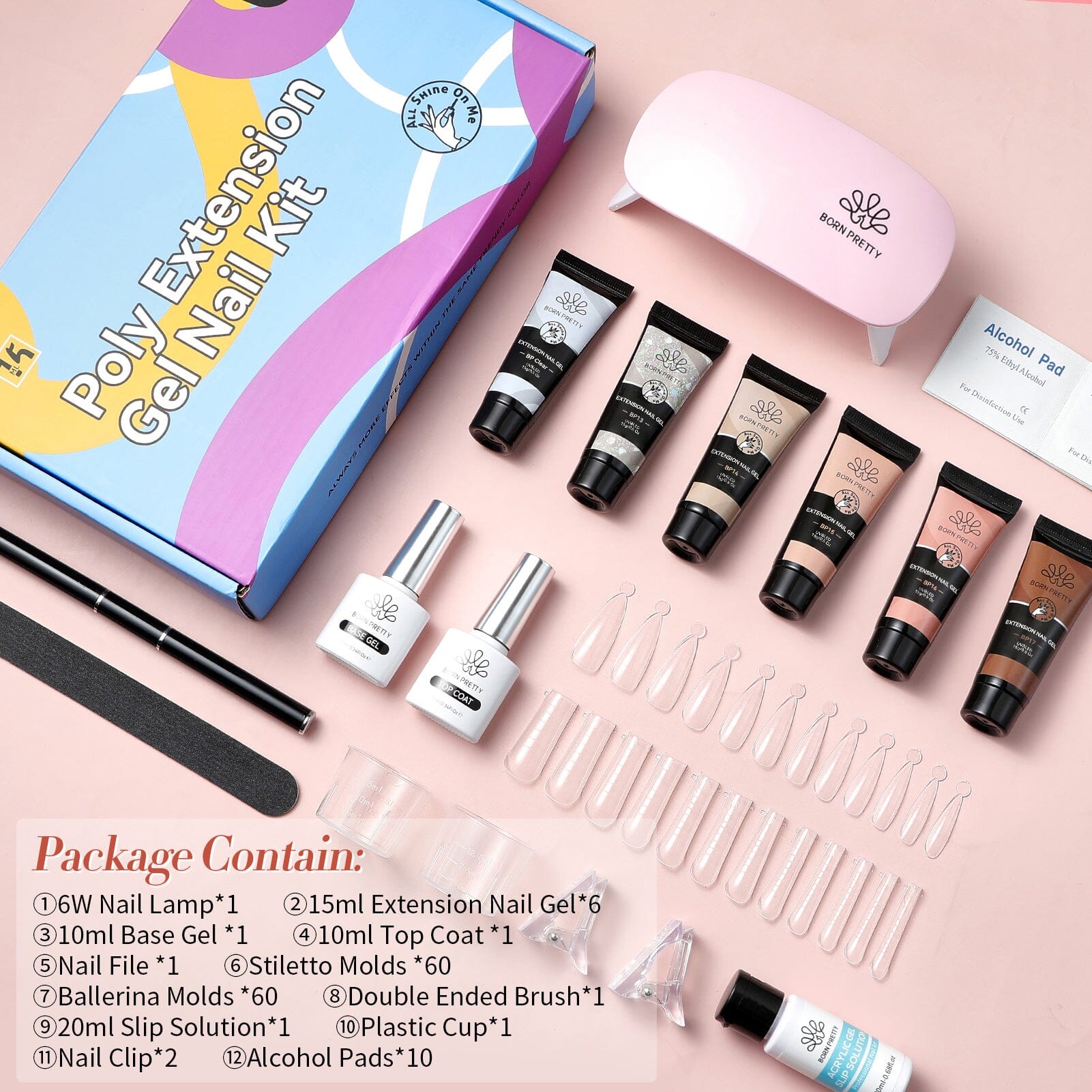 6 Colors Starter Kit Poly Extension Gel Nude 15ml Gel Nail Polish BORN PRETTY 