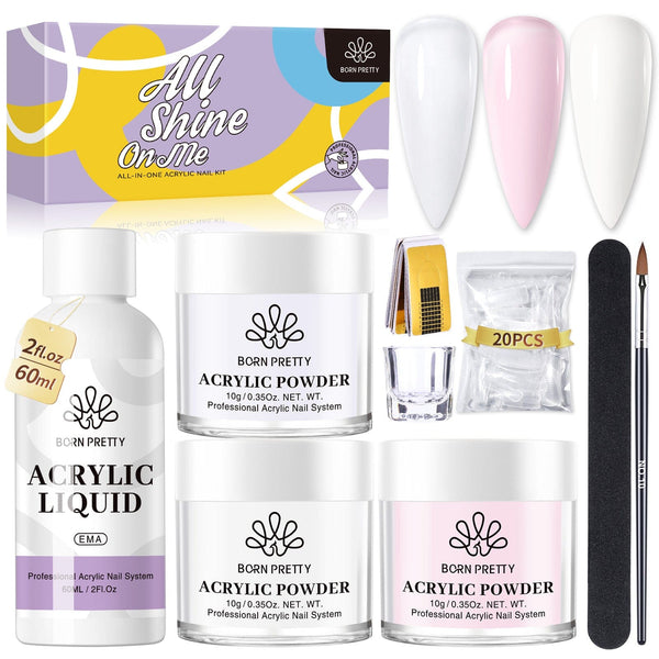9pcs Acyrlic Nail Kit 3 Colors Acrylic Powder Liquid Tools Kit Nail Powder BORN PRETTY 