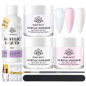 9pcs Acyrlic Nail Kit 3 Colors Acrylic Powder Liquid Tools Kit Nail Powder BORN PRETTY 