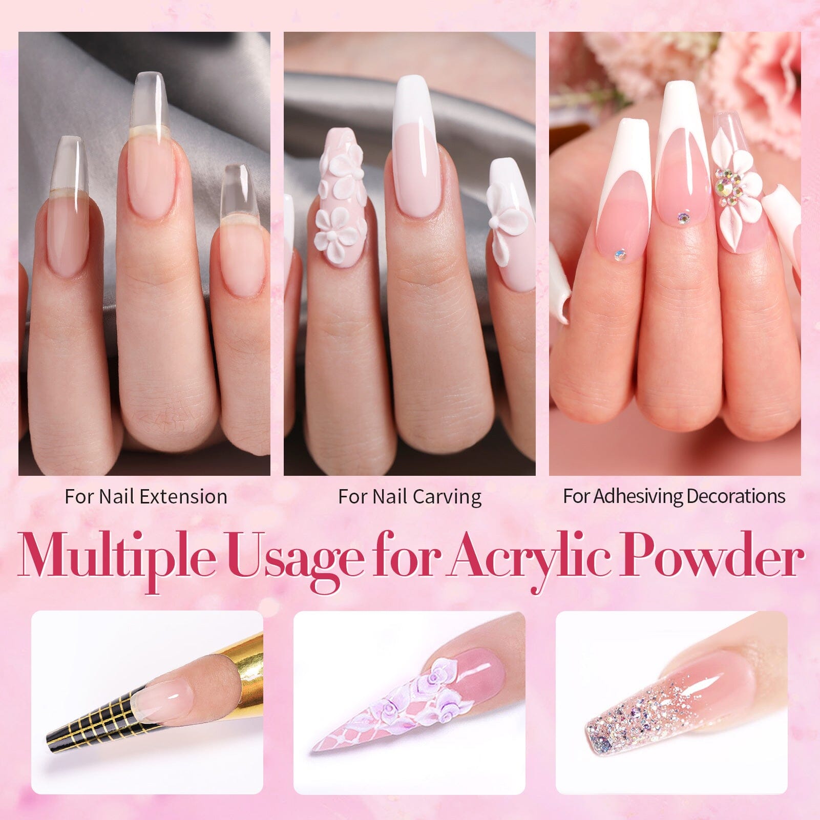 9pcs Acyrlic Nail Kit 3 Colors Acrylic Powder Liquid Tools Kit Nail Powder BORN PRETTY 
