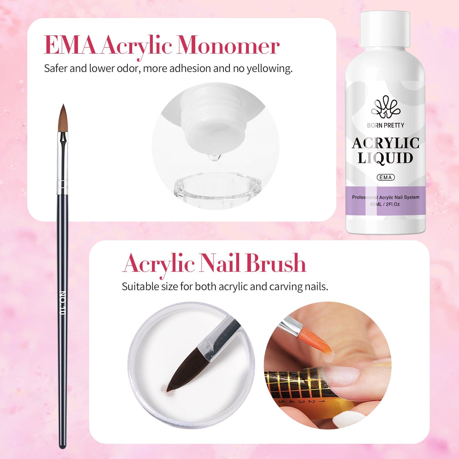 9pcs Acyrlic Nail Kit 3 Colors Acrylic Powder Liquid Tools Kit Nail Powder BORN PRETTY 