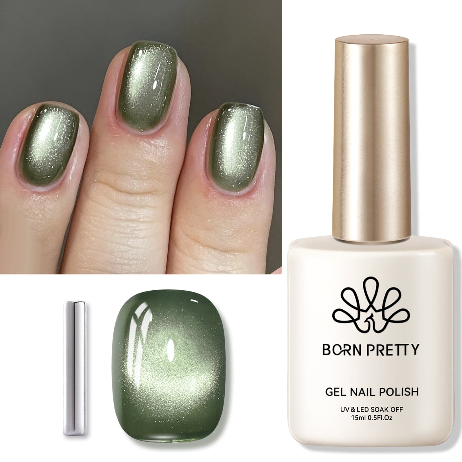 Green Cat Magnetic Gel Polish MY41 Dark Emerald 15ml Gel Nail Polish BORN PRETTY 