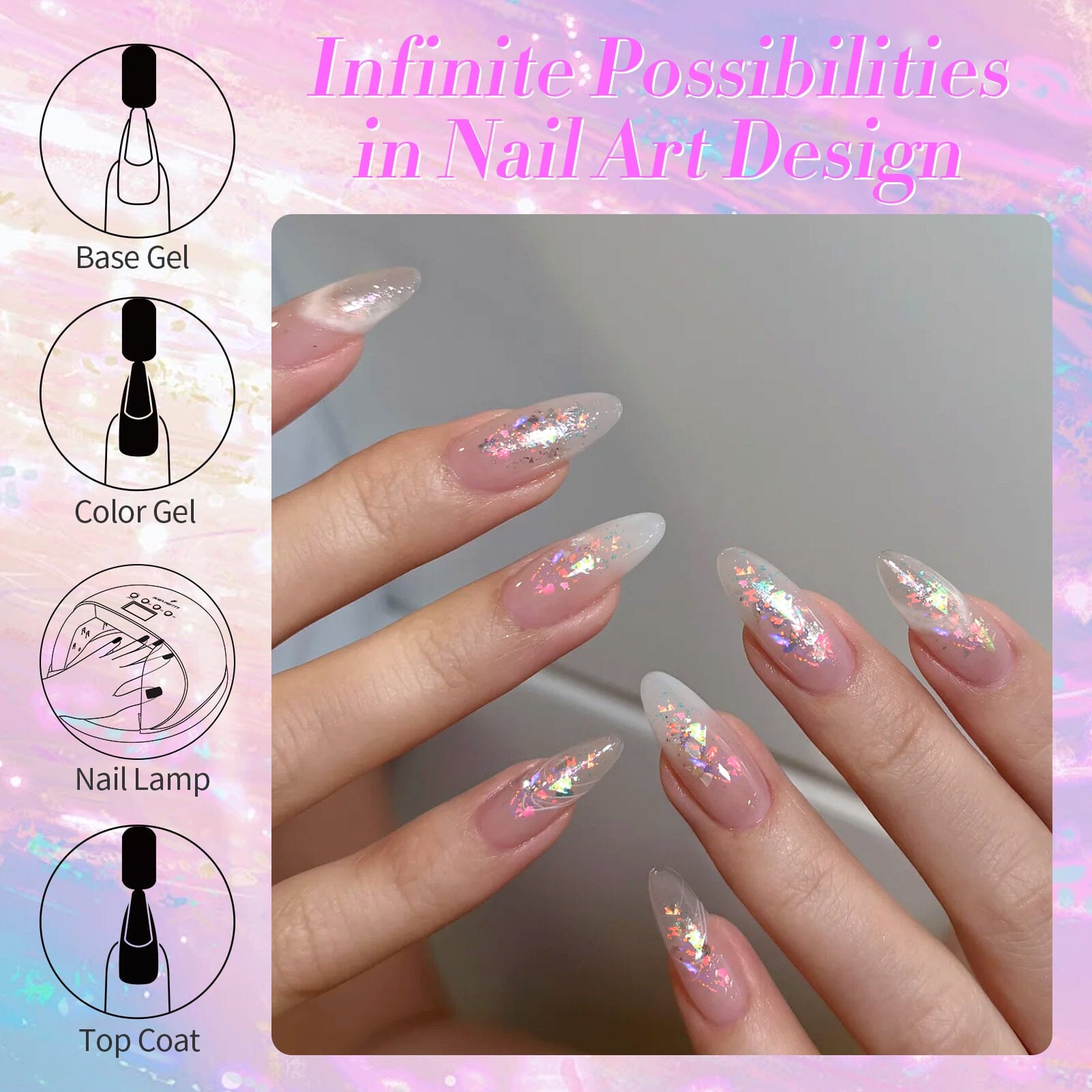 Multicolor Sequins Glitter Gel Polish SG01 Rippling Dream 15ml Gel Nail Polish BORN PRETTY 