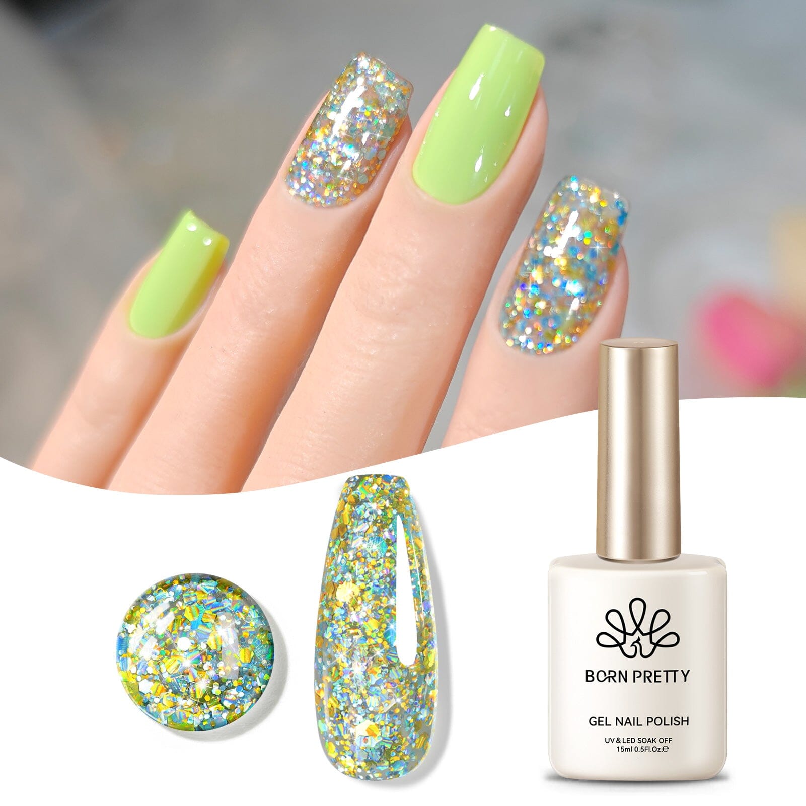 Multicolor Sequins Glitter Gel Polish SG02 Hummingbird 15ml Gel Nail Polish BORN PRETTY 