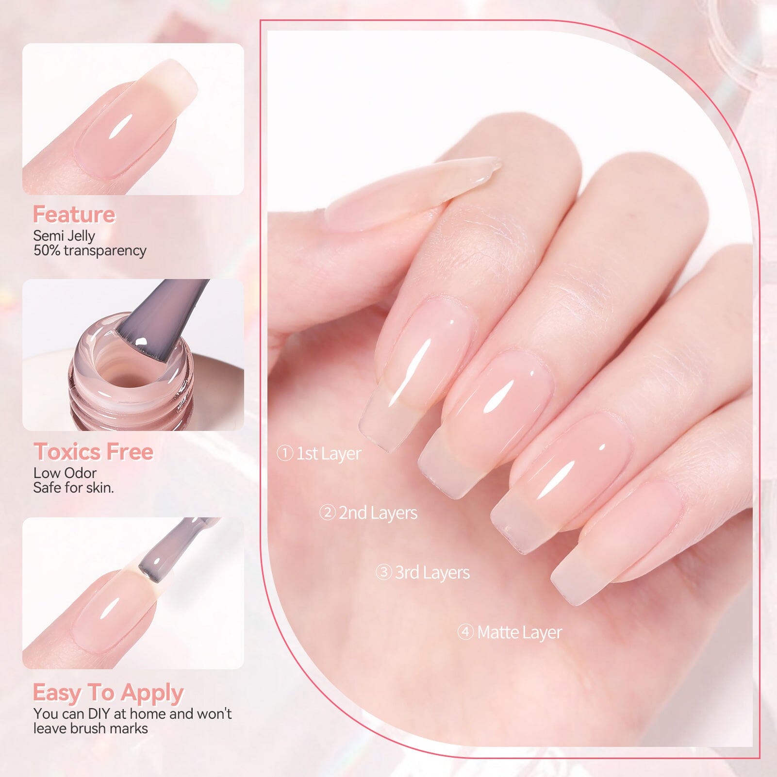 X-Jelly Gel HEMA FREE Semi Jelly Gel Nude #02 15ml Gel Nail Polish BORN PRETTY 