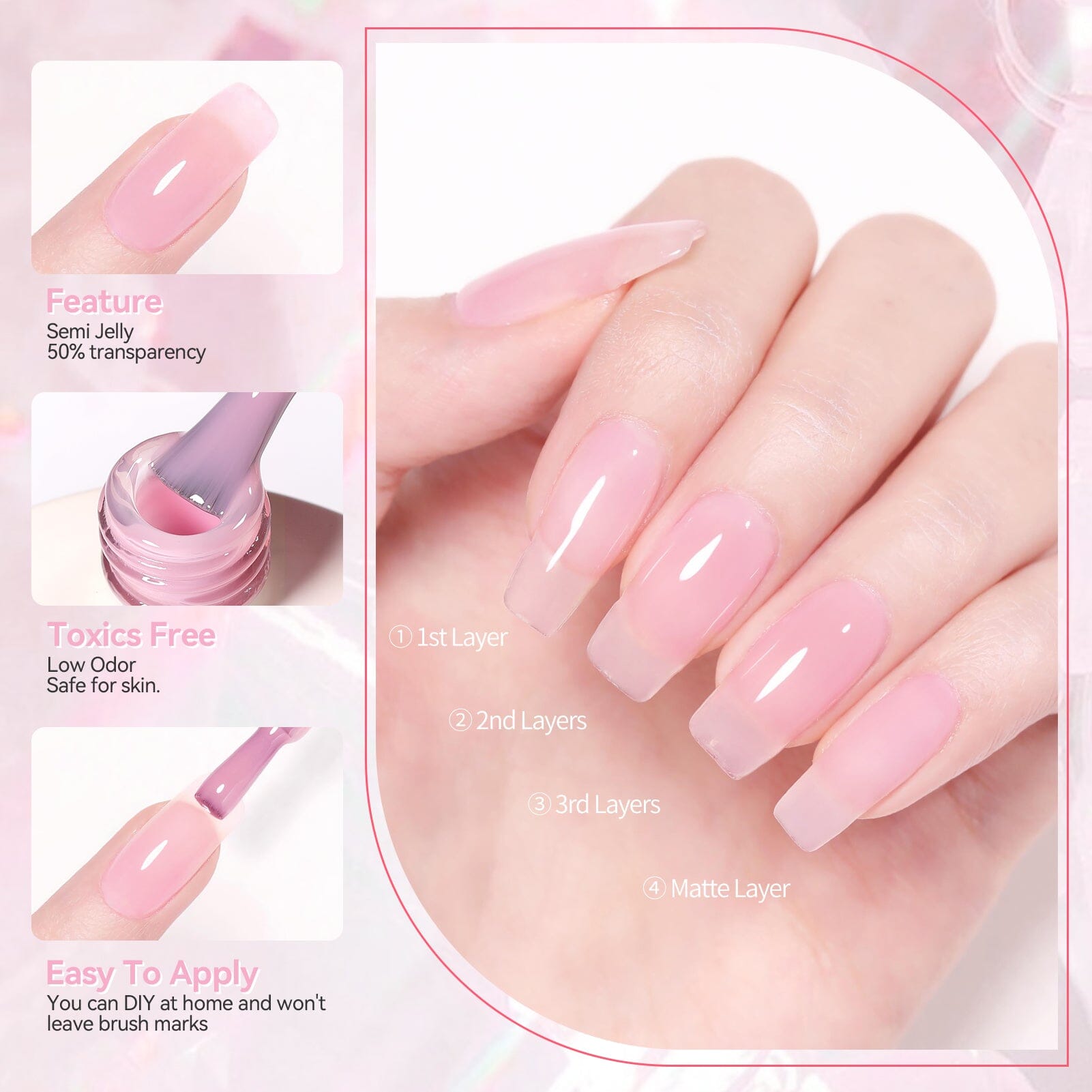 X-Jelly Gel HEMA FREE Semi Jelly Gel Pink #03 15ml Gel Nail Polish BORN PRETTY 