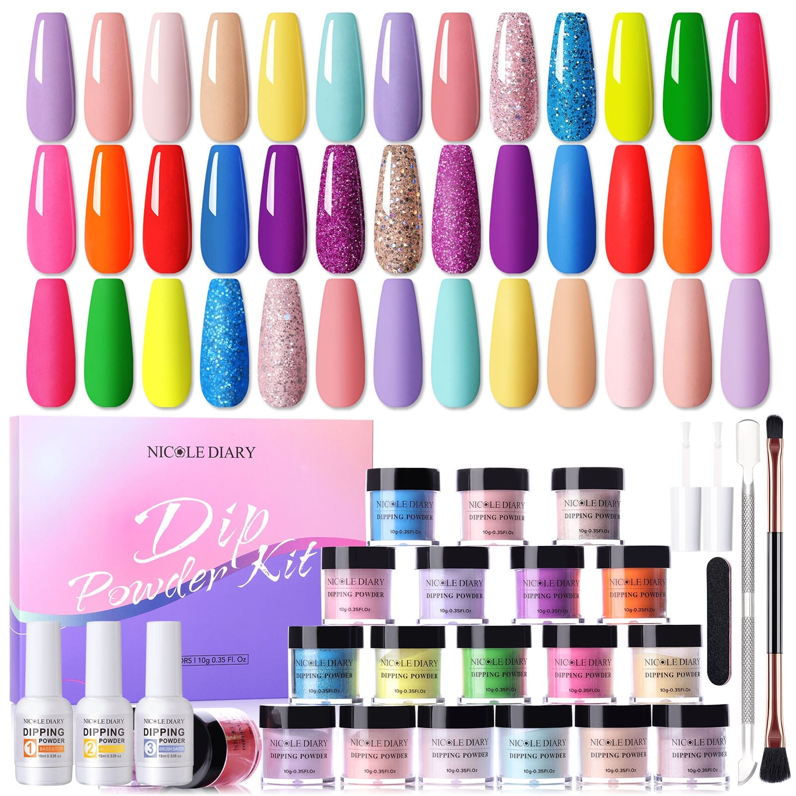 [US ONLY] 28 Pcs Neon Dipping Powder Nail Kit Nail Powder NICOLE DIARY 