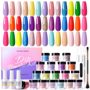 [US ONLY] 28 Pcs Neon Dipping Powder Nail Kit Nail Powder NICOLE DIARY 