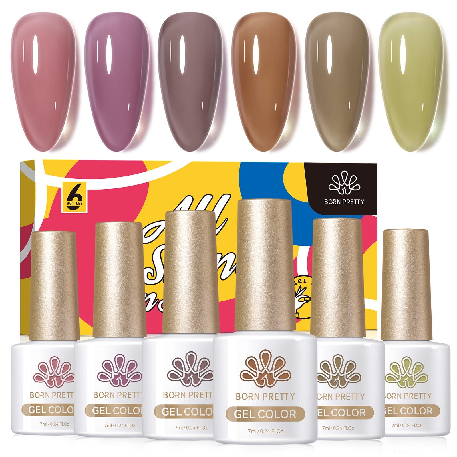 Smoky Rose Milky Jelly Gel 6 Colors Set 7ml Gel Nail Polish BORN PRETTY 