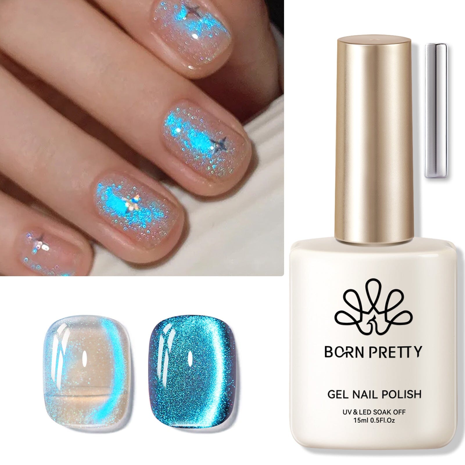 [US ONLY] Blue Cat Magnetic Gel Polish Blue Auroras 15ml Gel Nail Polish BORN PRETTY 