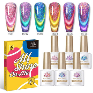 [US ONLY] 9D Glass Cat Megnetic Gel 6 Colors Set 7ml Gel Nail Polish BORN PRETTY 