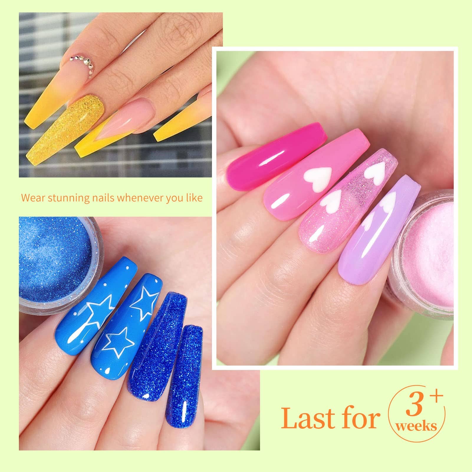 [US ONLY] 20 Colors Dip Powder Colors Nail Kit with Base Activator Top Coat Nail Powder NICOLE DIARY 