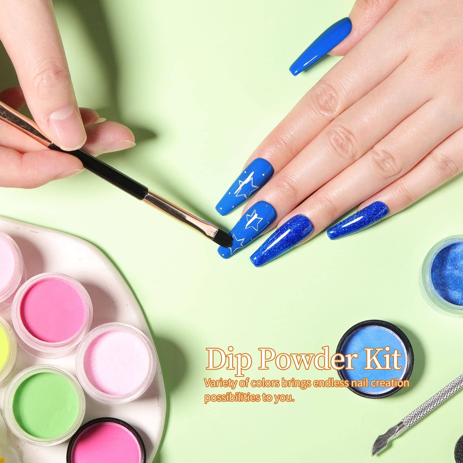 [US ONLY] 20 Colors Dip Powder Colors Nail Kit with Base Activator Top Coat Nail Powder NICOLE DIARY 