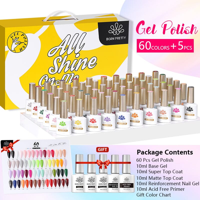 60 Colors Gel Polish Set with Base Top Coat Color Chart Kits & Bundles BORN PRETTY 