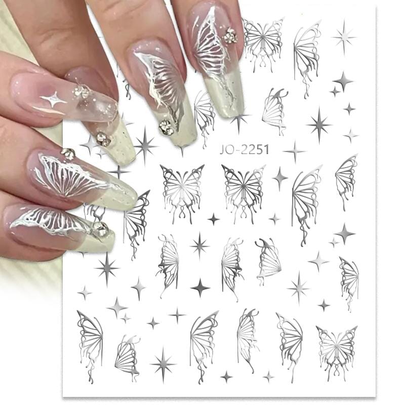 Silver Butterfly 3D Nail Sticker JO-2251 DIY Nails BORN PRETTY 