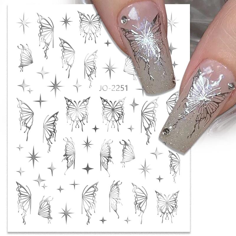 Silver Butterfly 3D Nail Sticker JO-2251 DIY Nails BORN PRETTY 