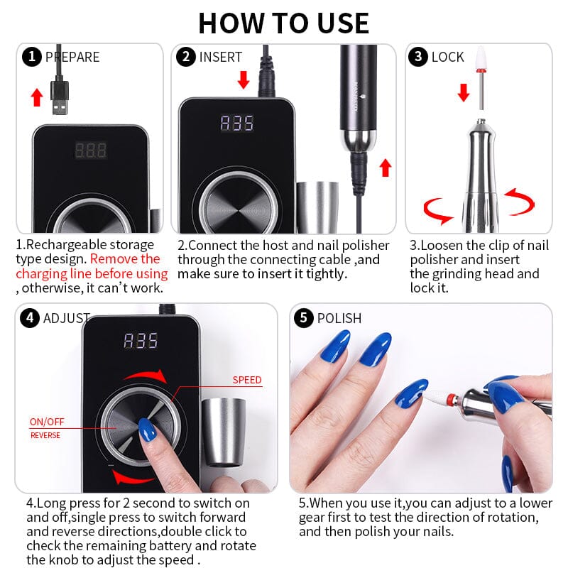 35000RPM Nail Drill Machine Rechargeable Nail Tools BORN PRETTY 