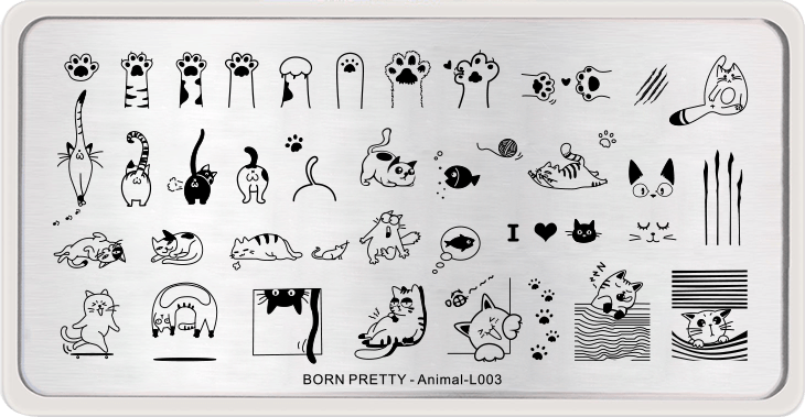 BORN PRETTY Rectangle Nail Stamping Plate Cute Cats Animal - L003 Stamping Nails BORN PRETTY 