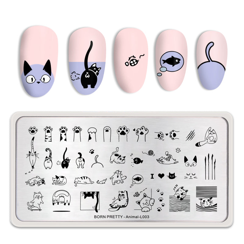 BORN PRETTY Rectangle Nail Stamping Plate Cute Cats Animal - L003 Stamping Nails BORN PRETTY 