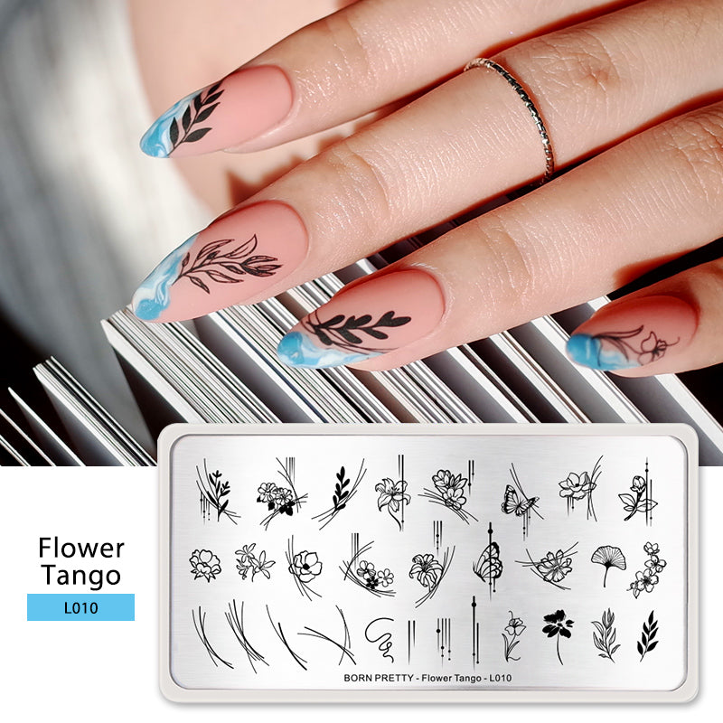 BORN PRETTY Rectangle Nail Stamping Plate Butterfly Flower Pattern Flower Tango - L010 Stamping Nails BORN PRETTY 