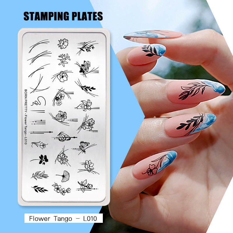 BORN PRETTY Rectangle Nail Stamping Plate Butterfly Flower Pattern Flower Tango - L010 Stamping Nails BORN PRETTY 