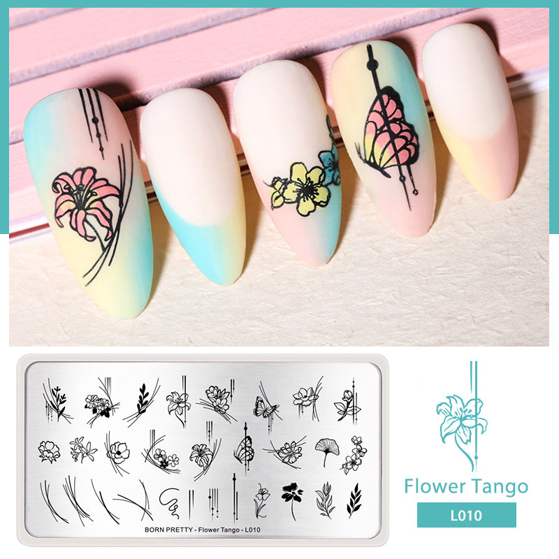 BORN PRETTY Rectangle Nail Stamping Plate Butterfly Flower Pattern Flower Tango - L010 Stamping Nails BORN PRETTY 
