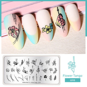 BORN PRETTY Rectangle Nail Stamping Plate Butterfly Flower Pattern Flower Tango - L010 Stamping Nails BORN PRETTY 